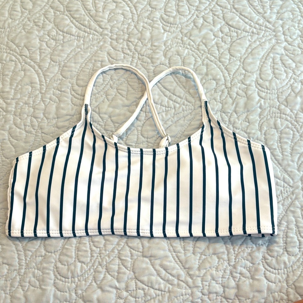 SHEIN White and Black Striped Kids Bikini Top